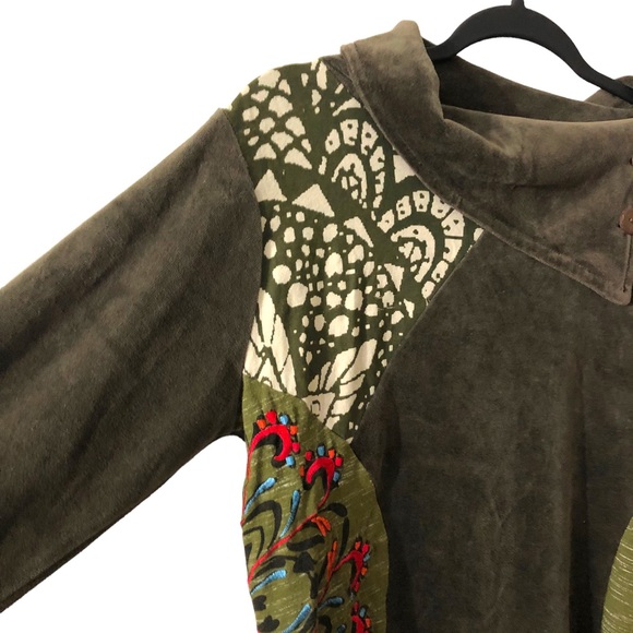 Green Boho Top - Leopards & Roses Velvet Tunic - Picture 5 of 10